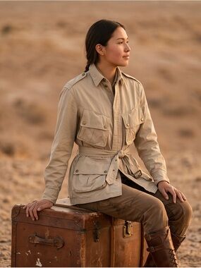 90’s Polo by Ralph Lauren Beige Safari Utility Jacket with Waist Tie